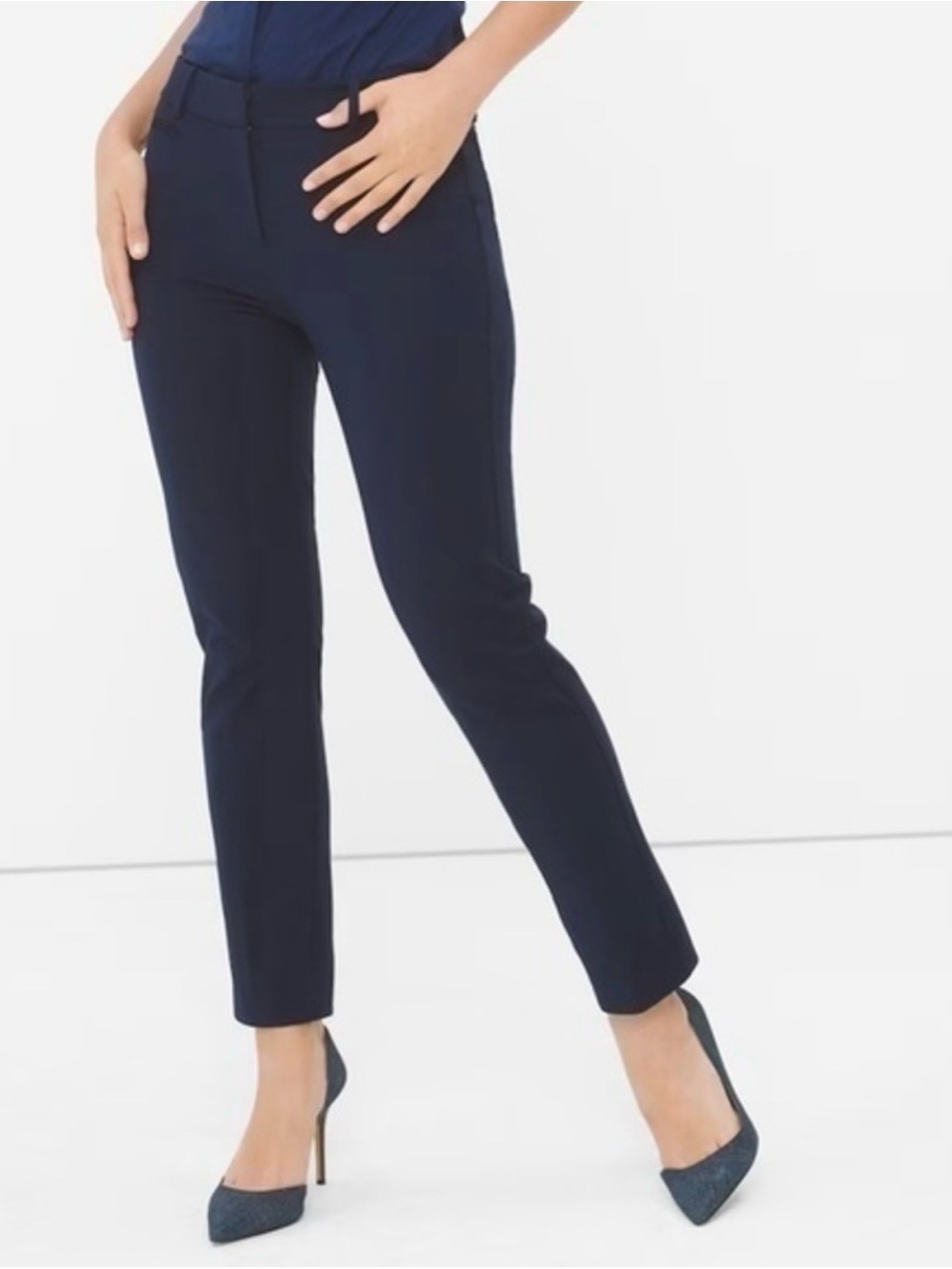 White House Black Market Navy Cropped Straight-Leg Pants